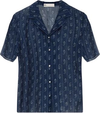Tory Burch Shirt met Korte Mouwen - Dames - Overhemden - Blauw - M - Katoen - Overhemden