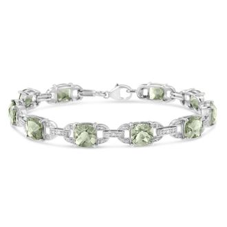 House of Brilliance 925 Sterling Silver 7x7 mm Cushion Cut Green Amethyst and 1/20 cttw Diamond Fashion Tennis Bracelet