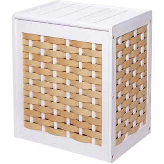 Hhg Cesta borsa portabiancheria decorativo salvaspazio 818 legno paulonia 85l bianco