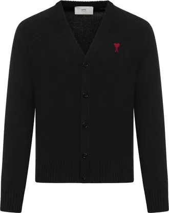 Ami V-NECK KNIT CARDIGAN WITH EMBROIDERED LOGO - Ami Paris - Man