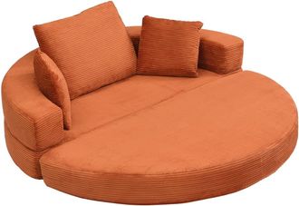 Urban Meuble Sof&aacute; cama plegable ovalado en pana naranja con cojines