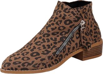 Generic Womens Ankle Boots with Zip Combat Chelsea Cowboy Boots Comfortable Short Boot Ladies Casual Low Heel Shoes Vintage Western Cowgirls Booties Chunky Ro