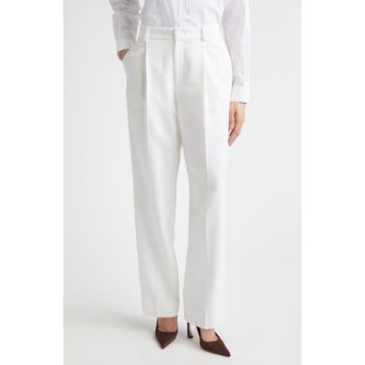 Victoria Beckham Tailored Straight Leg Trousers in Ivory at Nordstrom, Size 10 Us