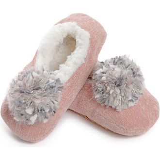 MeMoi Plush Pompom Chenille Slipper Socks in Pink at Nordstrom, Size Medium