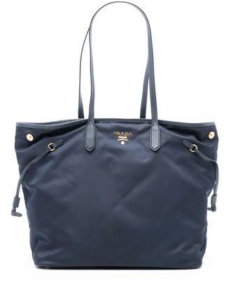 Prada 2013-2025 Saffiano Trimmed Tessuto Open Convertible Tote satchel - Blue
