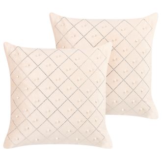 Beliani Conjunto De 2 Cojines De Terciopelo Beige Plateado 45 X 45 Cm Glamour Yarrow