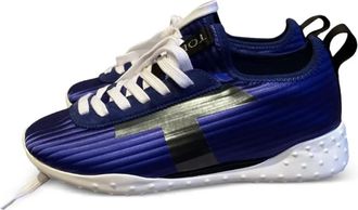Tod's logo-print lace-up sneakers - women - Calf Suede/Calf Leather/Fabric/Rubber - 37.5 - Blue
