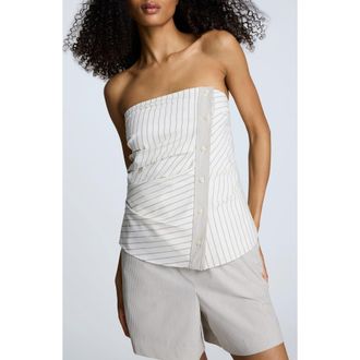 Kenneth Cole Ruched Stripe Strapless Top in Pure White/Beige Bronz at Nordstrom, Size Medium