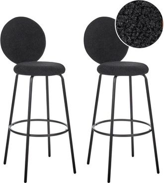 Beliani Beliani - Set of 2 Bar Stools Boucle Steel Black Legs with Round Backrest Dining Room Black Emery