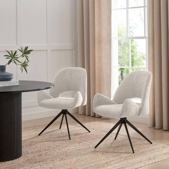 Furniturebox 2x Layla Cream Fabric Swivel Dining Chairs