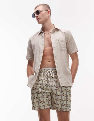 Rvca LA Eye - Pantaloncini da bagno kaki chiaro a fiori con vita elasticizzata-Verde