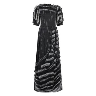 Alberta Ferretti Kleedjes, Dames, Zwart, S, Polyester, Lange Elegante Jurk met Franjes