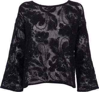 KANGRA Girocollo Ricamo Cornely + Paillettes - Dames - Blouses - Zwart - M - Pailletten - Overhemden