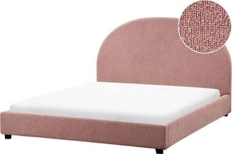 Beliani Minimalist Upholstered Bed eu Double Size 4ft6 Boucle Pastel Pink Vaucluse
