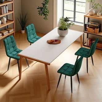 OEM Sillas De Comedor - Juego De 4 - Terciopelo Verde Esmeralda - Patas De Metal Negro - Dise&ntilde;o Escandinavo