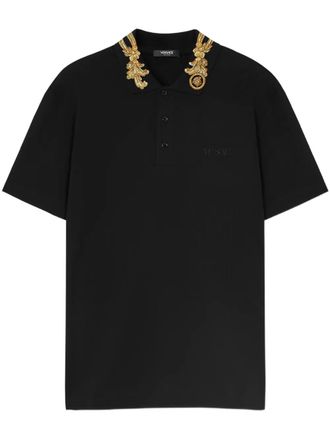 Versace Polo con ricamo Barocco Leaf - Nero