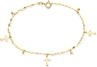 Ross-Simons Italian 10kt Yellow Gold Cross and Bead Station Bracelet
