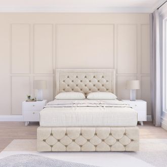 Sloomy Vienna Plush Bed Set, 2 Drawers, Mattress & 26 Headboard in Cream | Size: Small Double