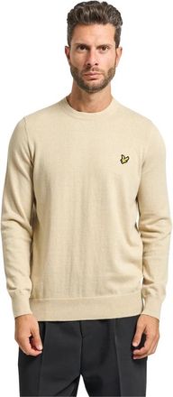 Lyle & Scott Beige Crew Neck Sweater Blend - Heren - Ronde hals truien - Beige - S - Katoen - Truien & Vesten