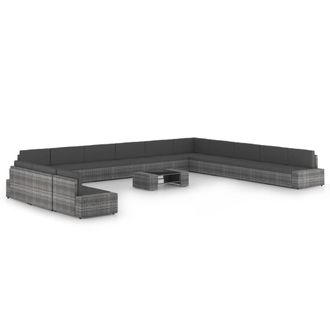 vidaXL Juego Muebles De Jard&iacute;n 14 Pzas Y Cojines Rat&aacute;n Sint&eacute;tico Gris Vidaxl