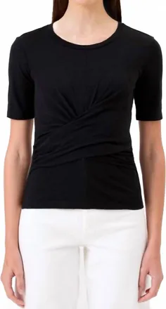 Goldie London Short Sleeve Tie Front Wrap Tee In Black