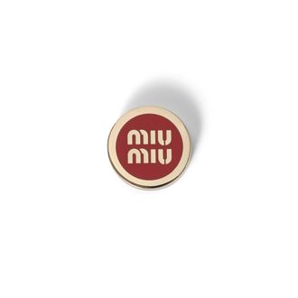 Miu Miu Enameled Metal Logo Brooch, Woman, Red