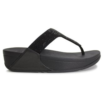 FitFlop Lulu Crystal Embellished Synthetic Womens Toe Post Sandals - All Black - Size:UK 5.5