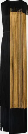 Akris Colorblock Oro Lienzo Fringe Column Gown
