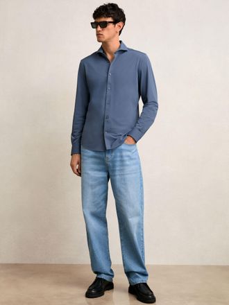 Reiss Dark Airforce Blue Stretch Jersey Cutaway-collar Shirt, S