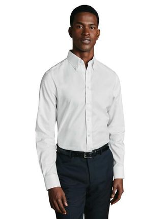 CHARLES TYRWHITT Slim Fit Non-Iron Solid Twill Button-Down Dress Shirt in White at Nordstrom, Size 16 X 35