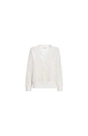 Brunello Cucinelli Sweater with openwork stripes in White at Nordstrom, Size 3X-Large Eu