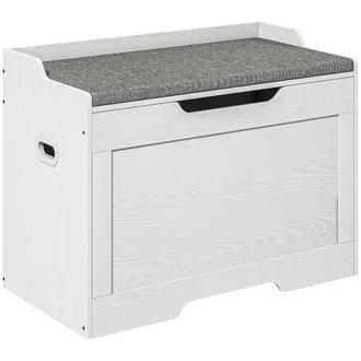 HOMCOM Cassapanca In Legno Da 103l Con Cuscino In Tessuto 75x40x56cm Bianco - Homcom