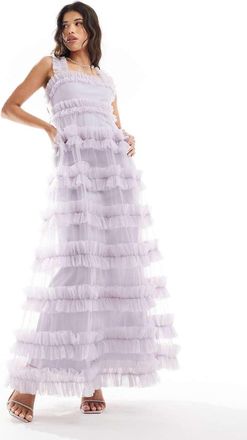 Lace & Beads empire waist ruffle maxi dress in pewter-Purple