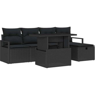 vidaXL Conjunto De Sof&aacute; De Jard&iacute;n Con Coj&iacute;n 6 Pcs Negro Polirat&aacute;n
