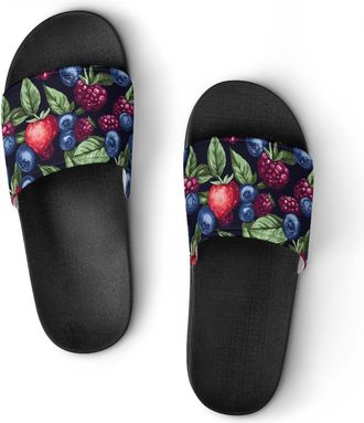 Generic Blueberry And Redberry Shower Shoes Slipper for Women Men Beach Slippers Quick Drying Non Slip Open-Toe Sandals