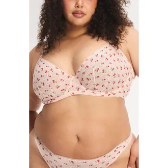 Savage x Fenty Signature Script Lace Underwire Demi Bra in Blush Rush Cherry On Top Print at Nordstrom, Size 32Ddd