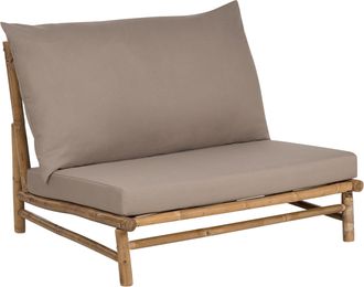 Beliani Silla Baja De Exterior E Interior Con Cojines Madera De Bamb&uacute; Con Respaldo Cojines Mobiliario De Interior Exterior Jard&iacute;n Claro Y Gris Pardo Todi