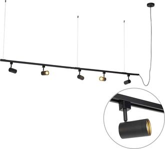 QAZQA Moderno Sistema De Riel Colgante Moderno Monof&aacute;sico Con 5 Focos Negros - Jeana Acero Alargada Adecuado Para Led Max. 5 X 50 Watt - Qazqa