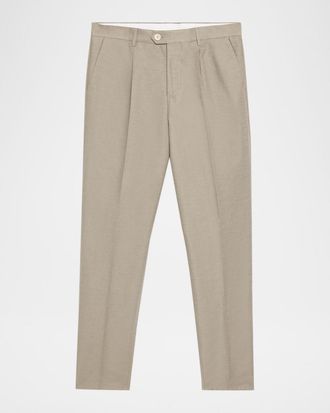 Brunello Cucinelli Men & apos;s Cotton and Linen Leisure-Fit Pleated Trousers