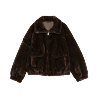 SoSUE Faux Mink Bomber - Dames - Jassen - Bruin - Maat: L Poliester
