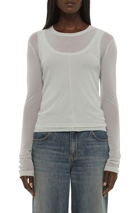 Helmut Lang Layered Mesh Long Sleeve T-Shirt in Aqua Gray at Nordstrom, Size Xx-Small