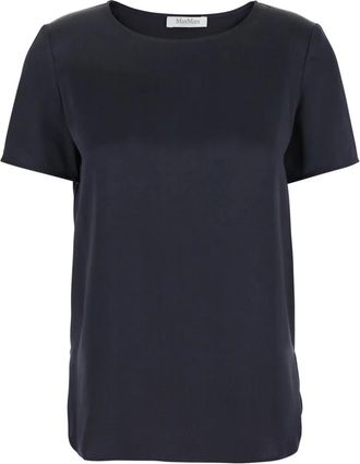 Max Mara Overhemden, Dames, Blauw, XS, Blauwe Zijden Crewneck T-shirt Vrouw