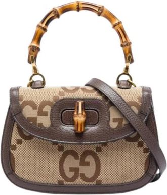 Gucci Pre-owned Jumbo GG Canvas Bamboo 1947 - Dames - Vintage Handtas - Beige - ONE Size - Leer - Vintage
