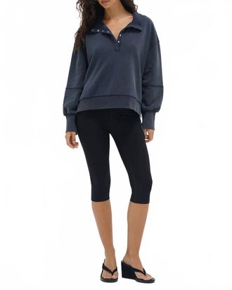 LnA Hallie Snap Collar Pullover Sweatshirt In Washed Navy