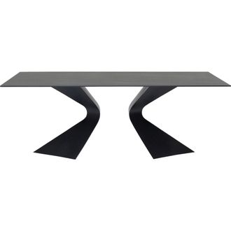 Kare Design Mesa rectangular de comedor de acero y tablero de gres negro 200x100