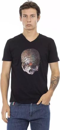Trussardi Mens Skull Graphic Vneck Tee - Black Cotton - Size X-Large