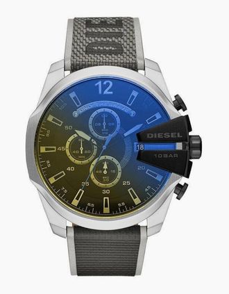 Diesel Mens Diesel DZ4523 Mega Chief 54mm Leather Black Mens Watch - Blue