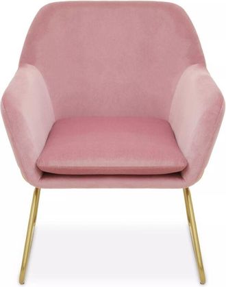 Premier Housewares Interiors by Premier Pink Velvet Bushed Gold ArmChair, Cozy Desk Chair Pink Velvet, Easy to Clean Pink Velvet Chair