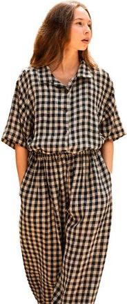 Pink Haley Vanessa Linen Gingham Shirt in Black Gingham at Nordstrom