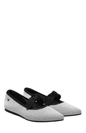 Vivaia Pointed-Toe Bow Flats in Metallic Diamond Black at Nordstrom, Size 10